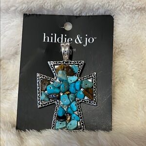Hildie & Jo Silver Cross Pendant with Turquoise Stones